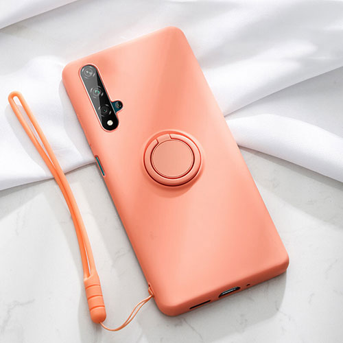 Ultra-thin Silicone Gel Soft Case Cover with Magnetic Finger Ring Stand T06 for Huawei Honor 20S Orange