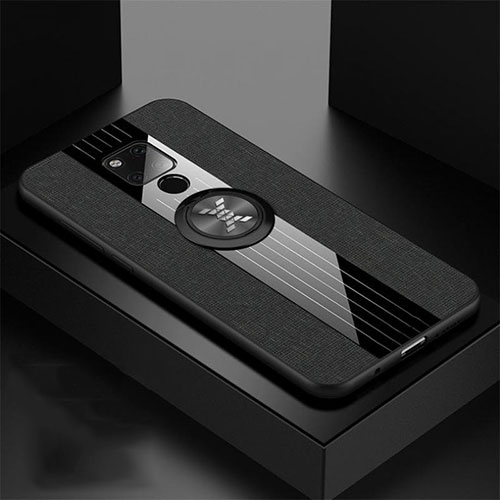 Ultra-thin Silicone Gel Soft Case Cover with Magnetic Finger Ring Stand T06 for Huawei Mate 20 X 5G Black