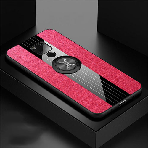 Ultra-thin Silicone Gel Soft Case Cover with Magnetic Finger Ring Stand T06 for Huawei Mate 20 X 5G Hot Pink