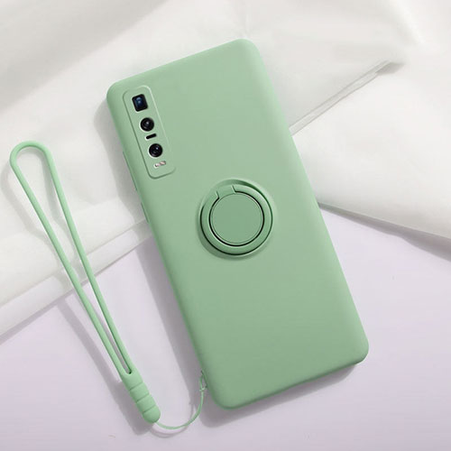 Ultra-thin Silicone Gel Soft Case Cover with Magnetic Finger Ring Stand T06 for Oppo Find X2 Pro Cyan