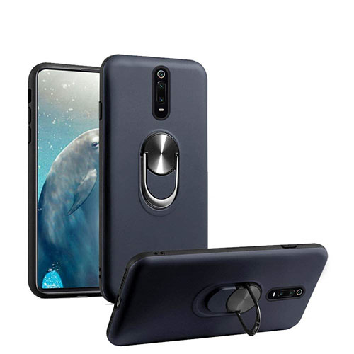 Ultra-thin Silicone Gel Soft Case Cover with Magnetic Finger Ring Stand T08 for Xiaomi Mi 9T Blue