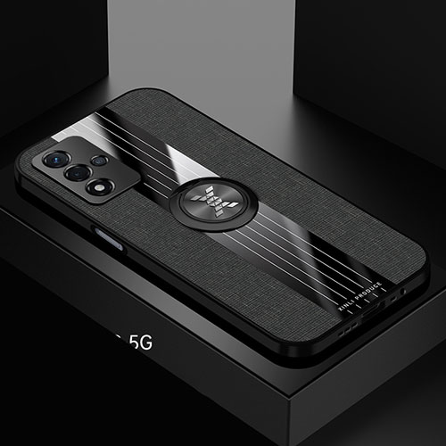 Ultra-thin Silicone Gel Soft Case Cover with Magnetic Finger Ring Stand X01L for Oppo A93s 5G Black