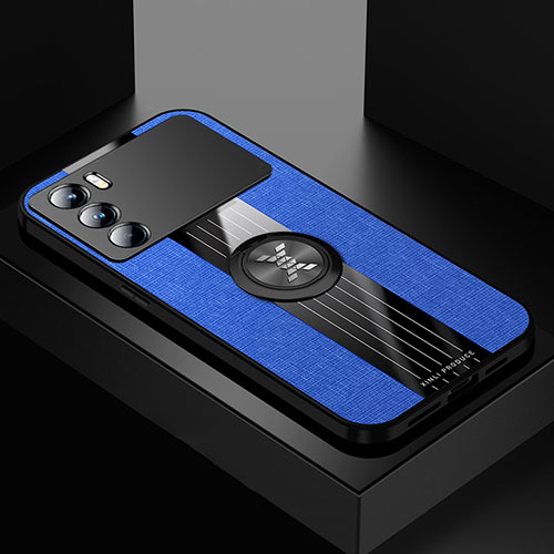 Ultra-thin Silicone Gel Soft Case Cover with Magnetic Finger Ring Stand X01L for Oppo K9 Pro 5G Blue