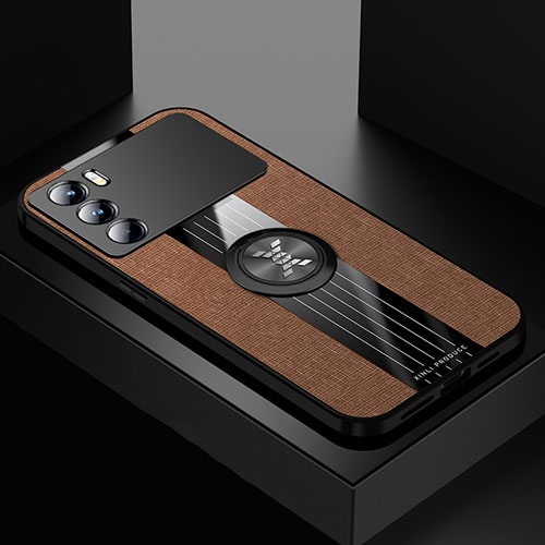 Ultra-thin Silicone Gel Soft Case Cover with Magnetic Finger Ring Stand X01L for Oppo K9 Pro 5G Brown