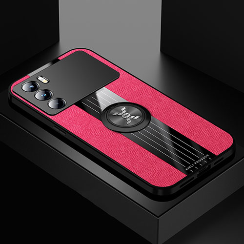 Ultra-thin Silicone Gel Soft Case Cover with Magnetic Finger Ring Stand X01L for Oppo K9 Pro 5G Red