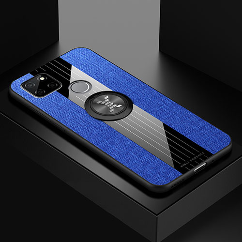 Ultra-thin Silicone Gel Soft Case Cover with Magnetic Finger Ring Stand X01L for Realme Q2i 5G Blue