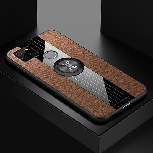 Ultra-thin Silicone Gel Soft Case Cover with Magnetic Finger Ring Stand X01L for Realme Q2i 5G Brown