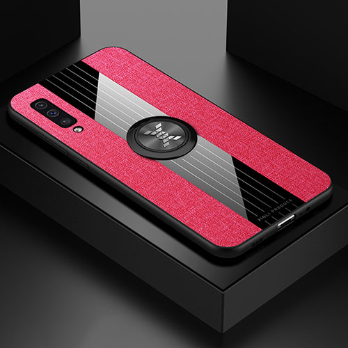 Ultra-thin Silicone Gel Soft Case Cover with Magnetic Finger Ring Stand X01L for Samsung Galaxy A50 Red