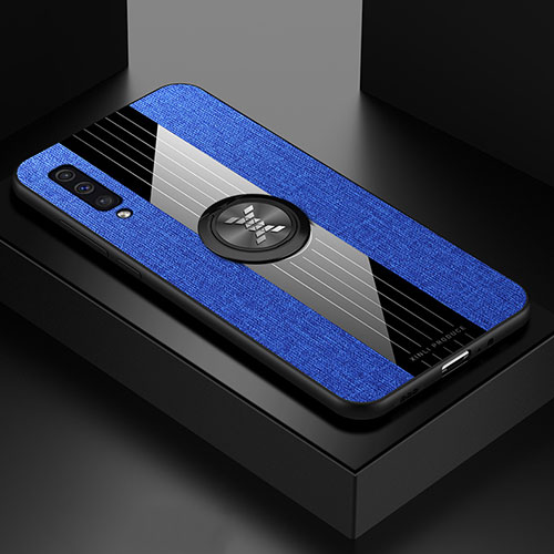 Ultra-thin Silicone Gel Soft Case Cover with Magnetic Finger Ring Stand X01L for Samsung Galaxy A50S Blue