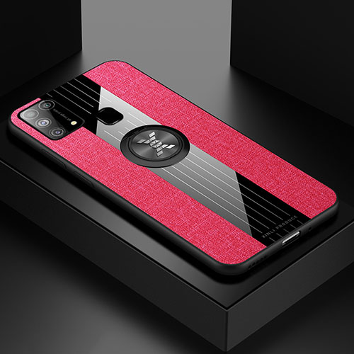 Ultra-thin Silicone Gel Soft Case Cover with Magnetic Finger Ring Stand X01L for Samsung Galaxy M21s Red