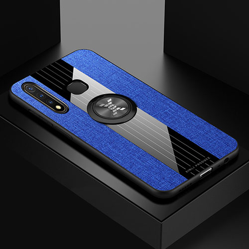 Ultra-thin Silicone Gel Soft Case Cover with Magnetic Finger Ring Stand X01L for Vivo iQOO U3 4G Blue