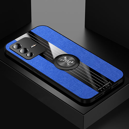 Ultra-thin Silicone Gel Soft Case Cover with Magnetic Finger Ring Stand X01L for Vivo V23 Pro 5G Blue