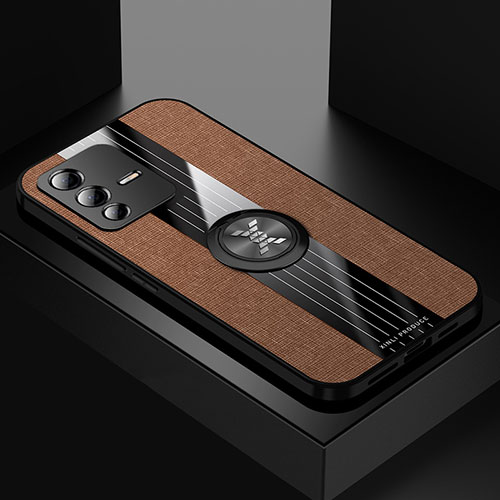 Ultra-thin Silicone Gel Soft Case Cover with Magnetic Finger Ring Stand X01L for Vivo V23 Pro 5G Brown