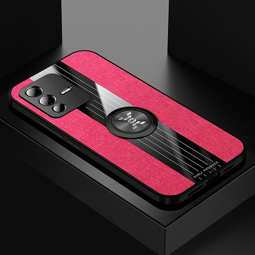 Ultra-thin Silicone Gel Soft Case Cover with Magnetic Finger Ring Stand X01L for Vivo V23 Pro 5G Red