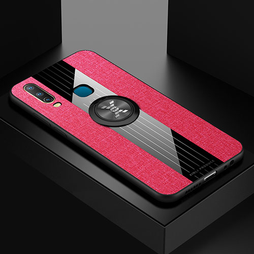 Ultra-thin Silicone Gel Soft Case Cover with Magnetic Finger Ring Stand X01L for Vivo Y11 Red