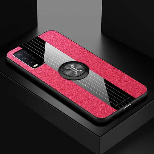 Ultra-thin Silicone Gel Soft Case Cover with Magnetic Finger Ring Stand X01L for Vivo Y20s G Red