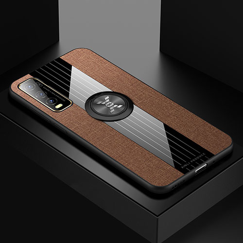 Ultra-thin Silicone Gel Soft Case Cover with Magnetic Finger Ring Stand X01L for Vivo Y51s 5G Brown