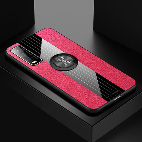 Ultra-thin Silicone Gel Soft Case Cover with Magnetic Finger Ring Stand X01L for Vivo Y51s 5G Red