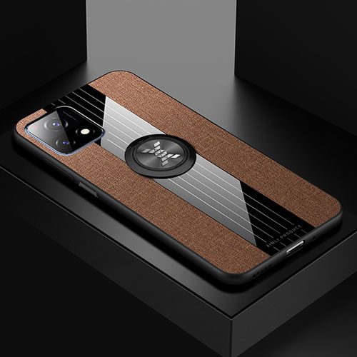 Ultra-thin Silicone Gel Soft Case Cover with Magnetic Finger Ring Stand X01L for Vivo Y52s 5G Brown