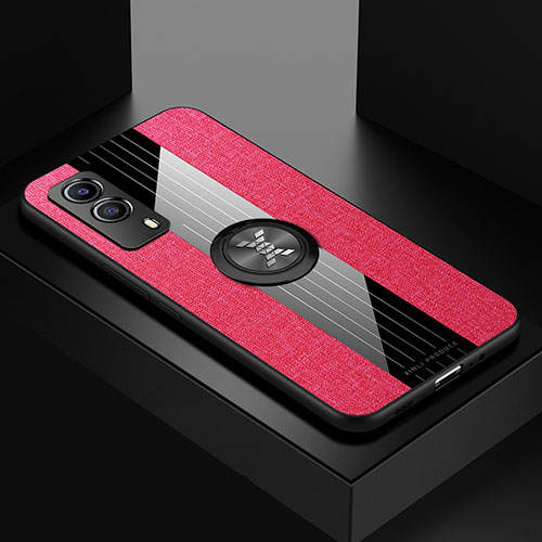 Ultra-thin Silicone Gel Soft Case Cover with Magnetic Finger Ring Stand X01L for Vivo Y53s 5G Red