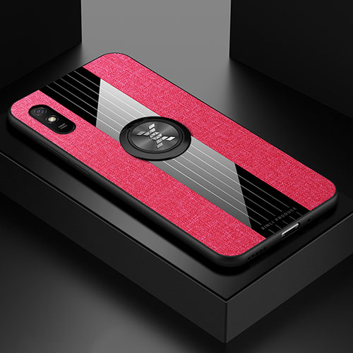 Ultra-thin Silicone Gel Soft Case Cover with Magnetic Finger Ring Stand X01L for Xiaomi Redmi 9A Red