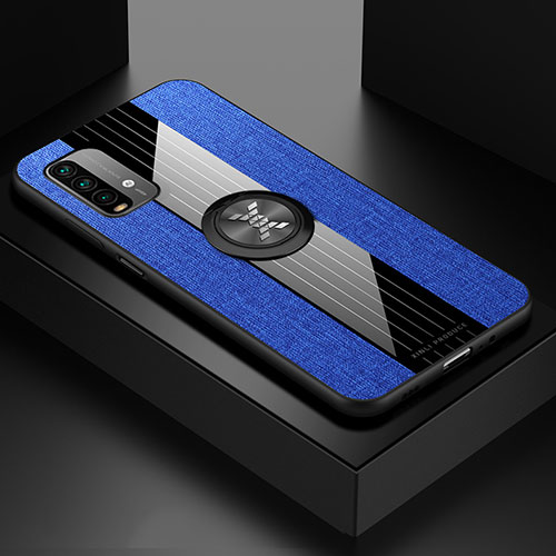 Ultra-thin Silicone Gel Soft Case Cover with Magnetic Finger Ring Stand X01L for Xiaomi Redmi Note 9 4G Blue