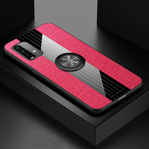 Ultra-thin Silicone Gel Soft Case Cover with Magnetic Finger Ring Stand X01L for Xiaomi Redmi Note 9 4G Red