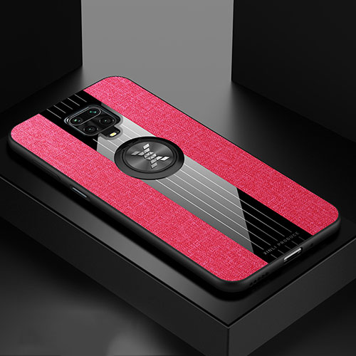 Ultra-thin Silicone Gel Soft Case Cover with Magnetic Finger Ring Stand X01L for Xiaomi Redmi Note 9 Pro Max Red