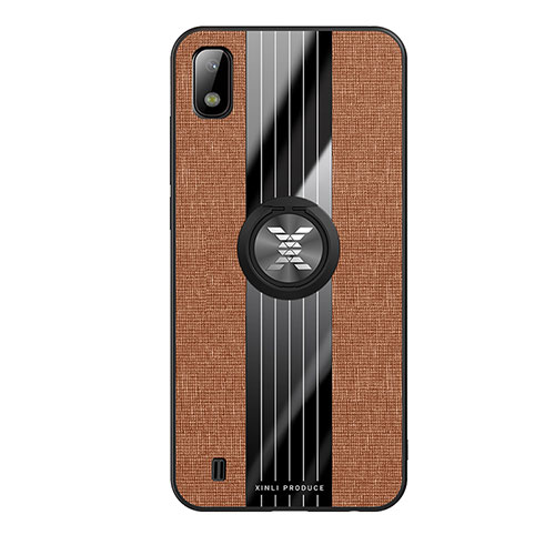 Ultra-thin Silicone Gel Soft Case Cover with Magnetic Finger Ring Stand X02L for Samsung Galaxy A10 Brown