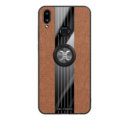 Ultra-thin Silicone Gel Soft Case Cover with Magnetic Finger Ring Stand X02L for Samsung Galaxy A10s Brown