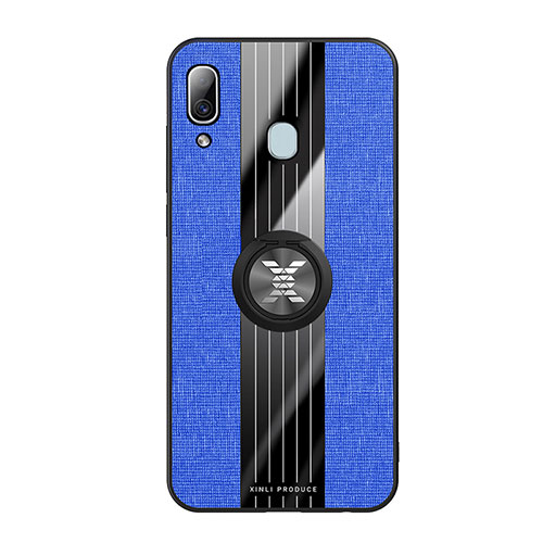 Ultra-thin Silicone Gel Soft Case Cover with Magnetic Finger Ring Stand X02L for Samsung Galaxy A30 Blue