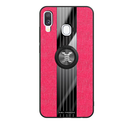 Ultra-thin Silicone Gel Soft Case Cover with Magnetic Finger Ring Stand X02L for Samsung Galaxy A40 Red