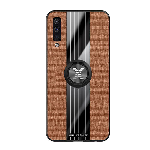 Ultra-thin Silicone Gel Soft Case Cover with Magnetic Finger Ring Stand X02L for Samsung Galaxy A50 Brown