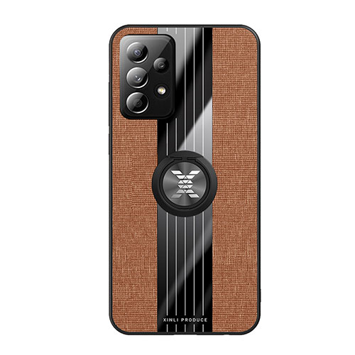 Ultra-thin Silicone Gel Soft Case Cover with Magnetic Finger Ring Stand X02L for Samsung Galaxy A52s 5G Brown
