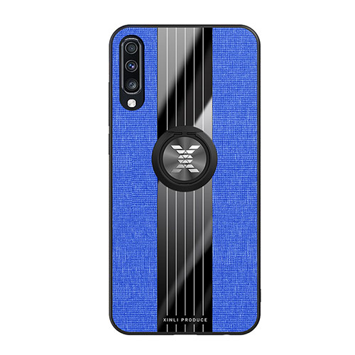 Ultra-thin Silicone Gel Soft Case Cover with Magnetic Finger Ring Stand X02L for Samsung Galaxy A70S Blue