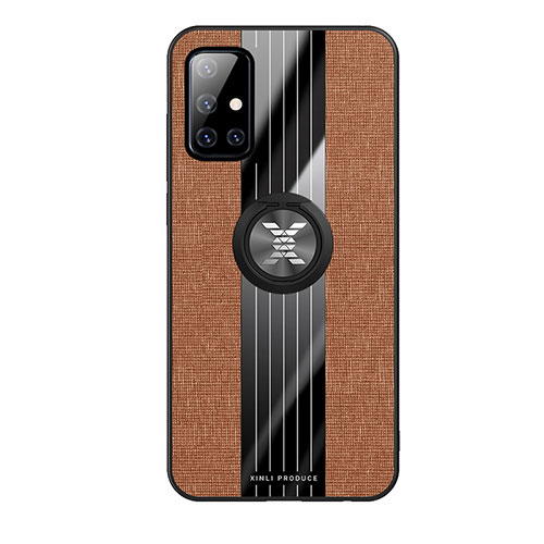 Ultra-thin Silicone Gel Soft Case Cover with Magnetic Finger Ring Stand X02L for Samsung Galaxy A71 4G A715 Brown