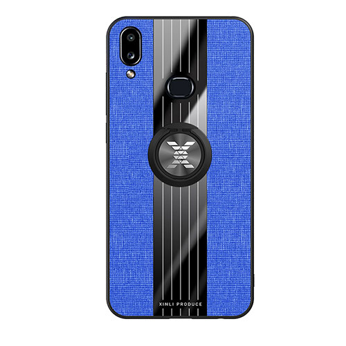 Ultra-thin Silicone Gel Soft Case Cover with Magnetic Finger Ring Stand X02L for Samsung Galaxy M01s Blue