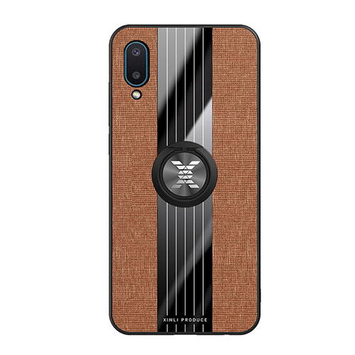 Ultra-thin Silicone Gel Soft Case Cover with Magnetic Finger Ring Stand X02L for Samsung Galaxy M02 Brown