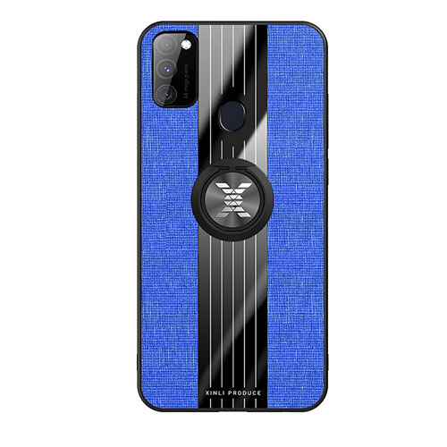 Ultra-thin Silicone Gel Soft Case Cover with Magnetic Finger Ring Stand X02L for Samsung Galaxy M30s Blue