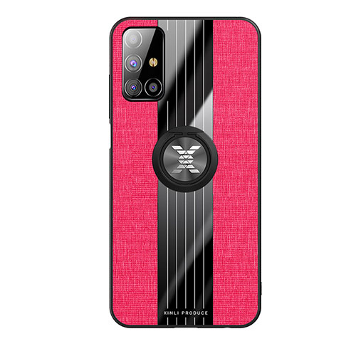 Ultra-thin Silicone Gel Soft Case Cover with Magnetic Finger Ring Stand X02L for Samsung Galaxy M31s Red