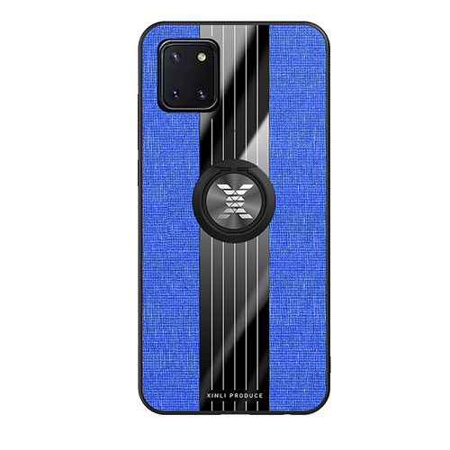 Ultra-thin Silicone Gel Soft Case Cover with Magnetic Finger Ring Stand X02L for Samsung Galaxy M60s Blue