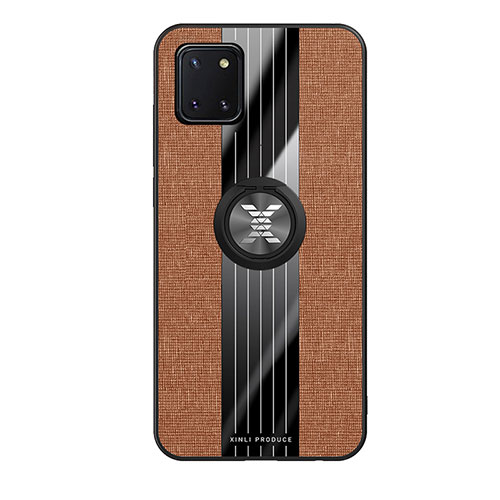 Ultra-thin Silicone Gel Soft Case Cover with Magnetic Finger Ring Stand X02L for Samsung Galaxy Note 10 Lite Brown