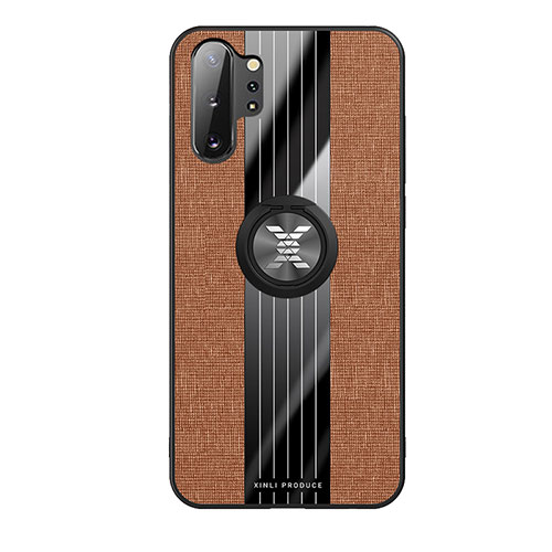 Ultra-thin Silicone Gel Soft Case Cover with Magnetic Finger Ring Stand X02L for Samsung Galaxy Note 10 Plus 5G Brown