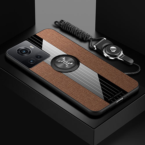 Ultra-thin Silicone Gel Soft Case Cover with Magnetic Finger Ring Stand X03L for OnePlus Ace 5G Brown