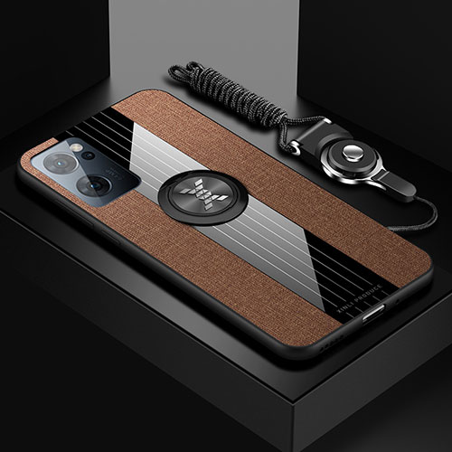 Ultra-thin Silicone Gel Soft Case Cover with Magnetic Finger Ring Stand X03L for OnePlus Nord CE 2 5G Brown