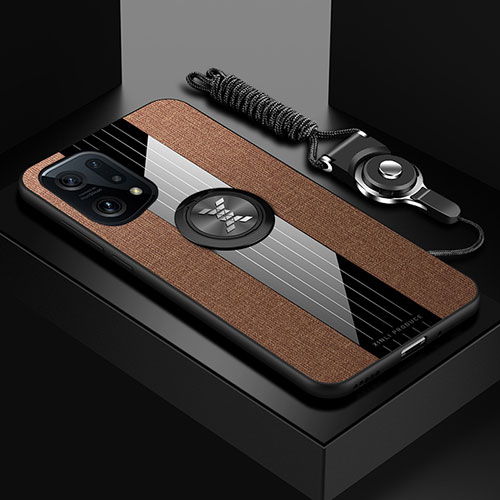 Ultra-thin Silicone Gel Soft Case Cover with Magnetic Finger Ring Stand X03L for Oppo Find X5 Pro 5G Brown