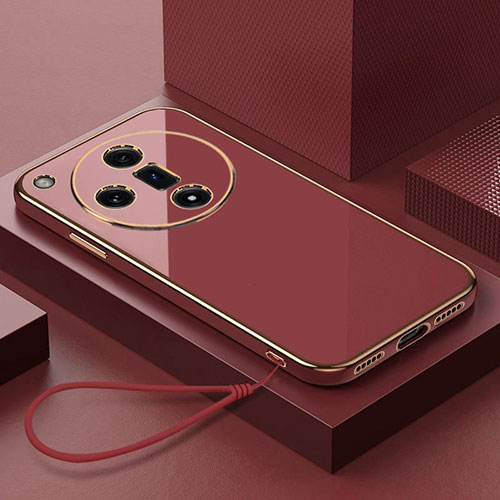 Ultra-thin Silicone Gel Soft Case Cover with Magnetic Finger Ring Stand X03L for Oppo Find X7 5G Red