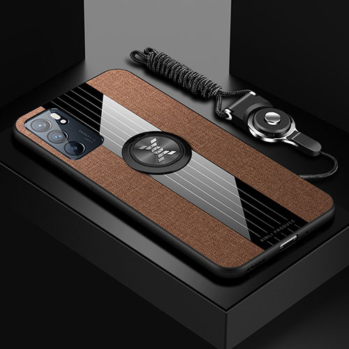 Ultra-thin Silicone Gel Soft Case Cover with Magnetic Finger Ring Stand X03L for Oppo Reno6 5G Brown