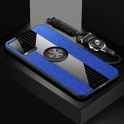 Ultra-thin Silicone Gel Soft Case Cover with Magnetic Finger Ring Stand X03L for Vivo Y21G Blue