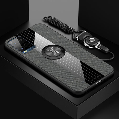 Ultra-thin Silicone Gel Soft Case Cover with Magnetic Finger Ring Stand X03L for Vivo Y21G Gray